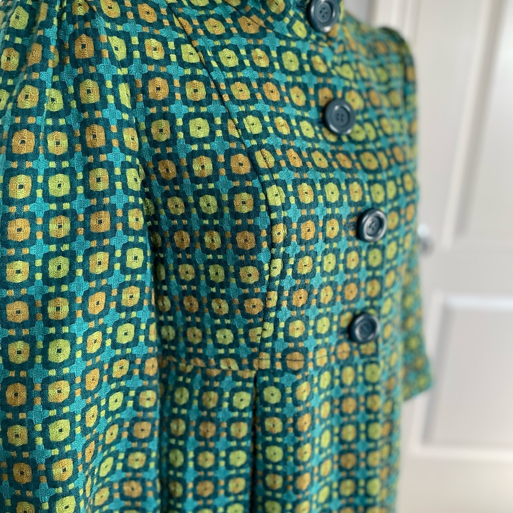 Tulle Green and Yellow Patterned Trench Coat - Picture 3 of 9
